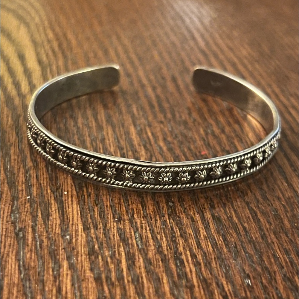 Sterling Silver Floral Motif Cuff Bracelet